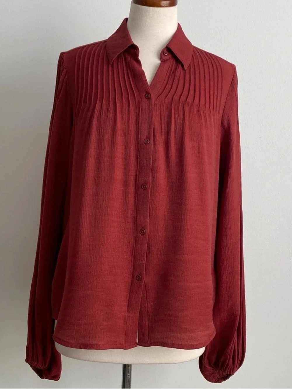 XS Express Brick Red Pleated Long Sleeve Blouse Women’s Top Blouse Clothes